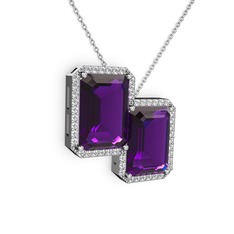 Ametist ve swarovski 14 ayar beyaz altın kolye (40 cm beyaz altın rolo zincir)
