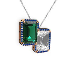 Avis Kolye - Yeşil kuvars, beyaz zirkon ve lab safir 18 ayar rose altın kolye (40 cm beyaz altın rolo zincir) #vwbsx6