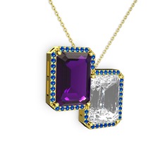 Avis Kolye - Ametist, beyaz zirkon ve lab safir 8 ayar altın kolye (40 cm altın rolo zincir) #wi1qfw