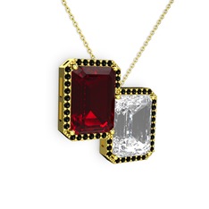 Avis Kolye - Garnet, beyaz zirkon ve siyah zirkon 8 ayar altın kolye (40 cm altın rolo zincir) #wjdvpq