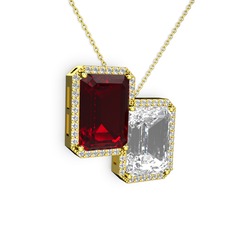 Avis Kolye - Garnet, beyaz zirkon ve swarovski 925 ayar altın kaplama gümüş kolye (40 cm gümüş rolo zincir) #wo3yo5