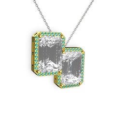 Avis Kolye - Beyaz zirkon ve yeşil kuvars 18 ayar altın kolye (40 cm gümüş rolo zincir) #wrnh6o