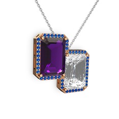 Avis Kolye - Ametist, beyaz zirkon ve lab safir 925 ayar rose altın kaplama gümüş kolye (40 cm beyaz altın rolo zincir) #wxwgyg