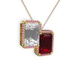 Beyaz zirkon, garnet ve rodolit garnet 18 ayar altın kolye (40 cm rose altın rolo zincir)