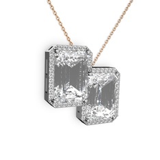 Avis Kolye - Beyaz zirkon ve swarovski 8 ayar beyaz altın kolye (40 cm rose altın rolo zincir) #xc5f1h