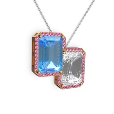 Avis Kolye - Akuamarin, beyaz zirkon ve rodolit garnet 18 ayar rose altın kolye (40 cm beyaz altın rolo zincir) #xk98fk