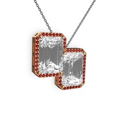 Beyaz zirkon ve garnet 14 ayar rose altın kolye (40 cm gümüş rolo zincir)