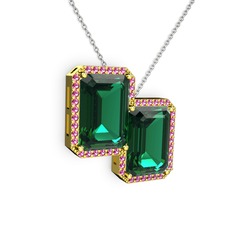 Avis Kolye - Yeşil kuvars ve rodolit garnet 18 ayar altın kolye (40 cm gümüş rolo zincir) #xuh0n2