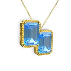 Avis Kolye - Akuamarin ve sitrin 925 ayar altın kaplama gümüş kolye (40 cm altın rolo zincir) #xzje0y