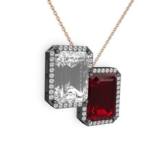 Avis Kolye - Beyaz zirkon, garnet ve swarovski 925 ayar siyah rodyum kaplama gümüş kolye (40 cm rose altın rolo zincir) #y9j1cl