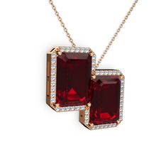 Garnet ve akuamarin 14 ayar rose altın kolye (40 cm rose altın rolo zincir)
