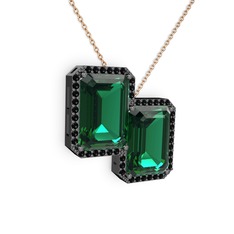 Avis Kolye - Yeşil kuvars ve siyah zirkon 925 ayar siyah rodyum kaplama gümüş kolye (40 cm rose altın rolo zincir) #yssoj7