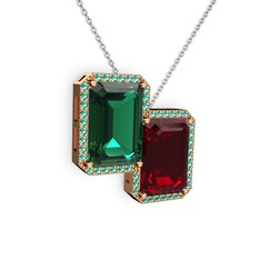 Yeşil kuvars ve garnet 8 ayar rose altın kolye (40 cm beyaz altın rolo zincir)
