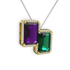 Avis Kolye - Ametist, yeşil kuvars ve swarovski 18 ayar altın kolye (40 cm gümüş rolo zincir) #yu9f1q