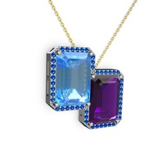 Avis Kolye - Akuamarin, ametist ve lab safir 925 ayar gümüş kolye (40 cm gümüş rolo zincir) #yxlh9z