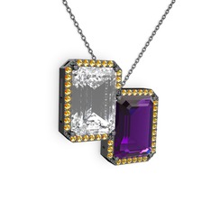 Avis Kolye - Beyaz zirkon, ametist ve sitrin 925 ayar siyah rodyum kaplama gümüş kolye (40 cm gümüş rolo zincir) #zx9zrs