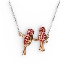 Lora Kuş Kolye - Garnet 925 ayar rose altın kaplama gümüş kolye (40 cm gümüş rolo zincir) #1075yet
