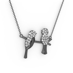 Pırlanta 925 ayar siyah rodyum kaplama gümüş kolye (0.418 karat, 40 cm gümüş rolo zincir)