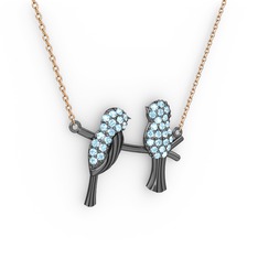 Lora Kuş Kolye - Akuamarin 925 ayar siyah rodyum kaplama gümüş kolye (40 cm rose altın rolo zincir) #12q7ruw