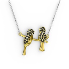 Lora Kuş Kolye - Siyah zirkon 925 ayar altın kaplama gümüş kolye (40 cm beyaz altın rolo zincir) #133j9dr