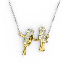 Lora Kuş Kolye - Beyaz zirkon 18 ayar altın kolye (40 cm beyaz altın rolo zincir) #13t4yqk