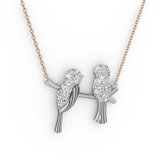 Lora Kuş Kolye - Pırlanta 14 ayar beyaz altın kolye (0.418 karat, 40 cm rose altın rolo zincir) #13z1rmt