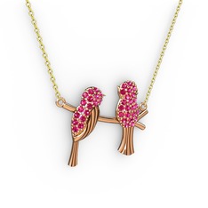 Lora Kuş Kolye - Rodolit garnet 8 ayar rose altın kolye (40 cm altın rolo zincir) #142b6ue