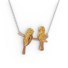 Lora Kuş Kolye - Sitrin 18 ayar rose altın kolye (40 cm beyaz altın rolo zincir) #154siwq