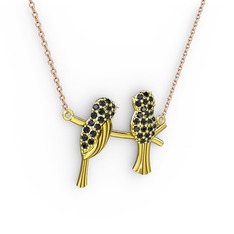 Lora Kuş Kolye - Siyah zirkon 18 ayar altın kolye (40 cm rose altın rolo zincir) #15vsb2j