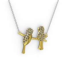 Lora Kuş Kolye - Dumanlı kuvars 8 ayar altın kolye (40 cm beyaz altın rolo zincir) #1617a3m