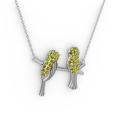 Lora Kuş Kolye - Peridot 8 ayar beyaz altın kolye (40 cm gümüş rolo zincir) #17fz0jc