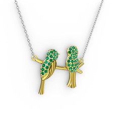 Lora Kuş Kolye - Yeşil kuvars 925 ayar altın kaplama gümüş kolye (40 cm beyaz altın rolo zincir) #17hnkmr