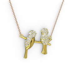 Lora Kuş Kolye - Beyaz zirkon 14 ayar altın kolye (40 cm rose altın rolo zincir) #17r86tm