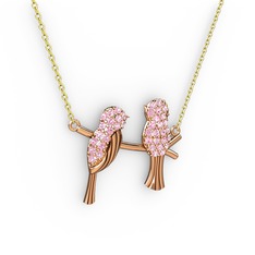 Pembe kuvars 8 ayar rose altın kolye (40 cm altın rolo zincir)