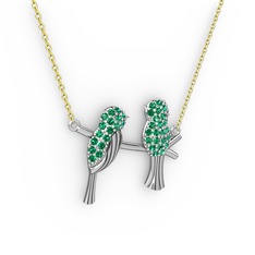 Lora Kuş Kolye - Yeşil kuvars 18 ayar beyaz altın kolye (40 cm gümüş rolo zincir) #19nf232