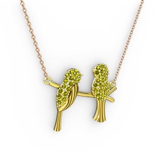 Lora Kuş Kolye - Peridot 14 ayar altın kolye (40 cm rose altın rolo zincir) #19ovk5y