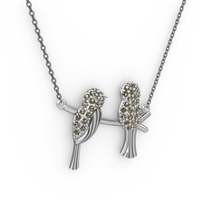 Lora Kuş Kolye - Dumanlı kuvars 925 ayar gümüş kolye (40 cm gümüş rolo zincir) #1a49yk3