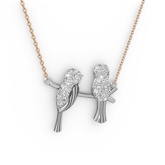 Lora Kuş Kolye - Swarovski 925 ayar gümüş kolye (40 cm rose altın rolo zincir) #1c74cvn
