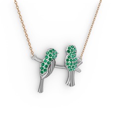 Lora Kuş Kolye - Yeşil kuvars 18 ayar beyaz altın kolye (40 cm gümüş rolo zincir) #1dqs2m5