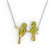 Lora Kuş Kolye - Peridot 18 ayar altın kolye (40 cm beyaz altın rolo zincir) #1elyqv4
