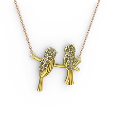Lora Kuş Kolye - Dumanlı kuvars 925 ayar altın kaplama gümüş kolye (40 cm rose altın rolo zincir) #1er8ozm
