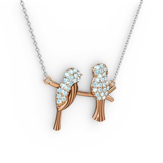 Lora Kuş Kolye - Akuamarin 8 ayar rose altın kolye (40 cm gümüş rolo zincir) #1fzel8d