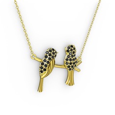 Lora Kuş Kolye - Siyah zirkon 18 ayar altın kolye (40 cm altın rolo zincir) #1h5a63s