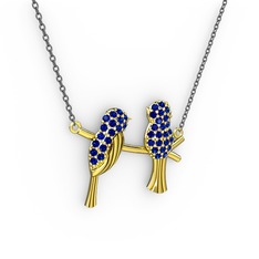 Lab safir 14 ayar altın kolye (40 cm gümüş rolo zincir)