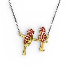 Lora Kuş Kolye - Garnet 18 ayar altın kolye (40 cm gümüş rolo zincir) #1igljrr