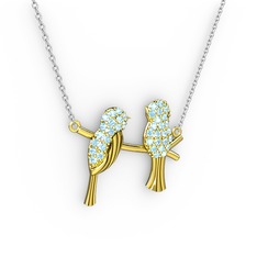 Lora Kuş Kolye - Akuamarin 925 ayar altın kaplama gümüş kolye (40 cm beyaz altın rolo zincir) #1imjj8q