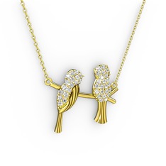 Lora Kuş Kolye - Pırlanta 18 ayar altın kolye (0.418 karat, 40 cm gümüş rolo zincir) #1irupyu
