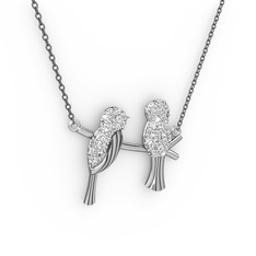 Lora Kuş Kolye - Pırlanta 18 ayar beyaz altın kolye (0.418 karat, 40 cm gümüş rolo zincir) #1mbjso3