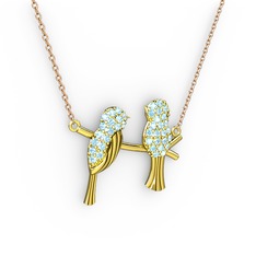 Lora Kuş Kolye - Akuamarin 18 ayar altın kolye (40 cm rose altın rolo zincir) #1nqlf05
