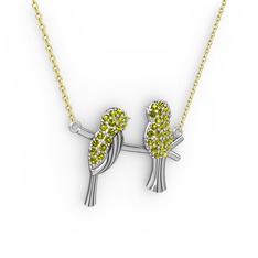 Lora Kuş Kolye - Peridot 14 ayar beyaz altın kolye (40 cm altın rolo zincir) #1nucyh8